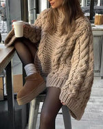 Cable Knit Bell Sleeve Slouchy Sweater