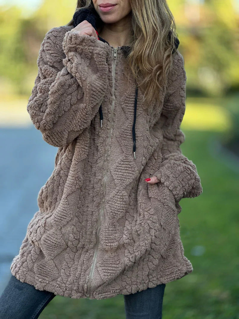Vintage Hooded Zip-Up Fur Coat
