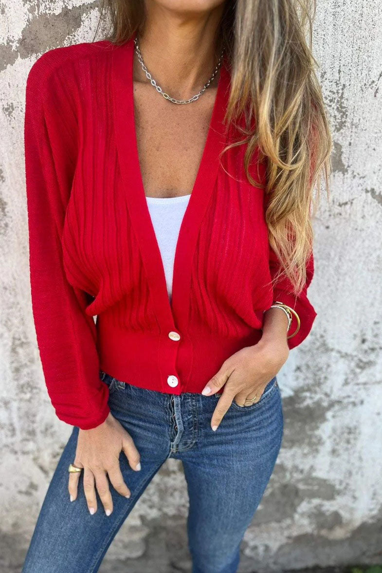 V-neck Ribbed Knit Cardigan Sweater