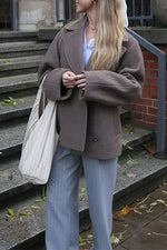 Grey Notched Lapel Woolen Coat
