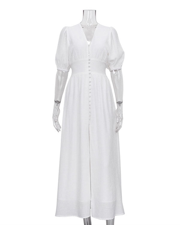 Elegant White Button Down Midi Dress