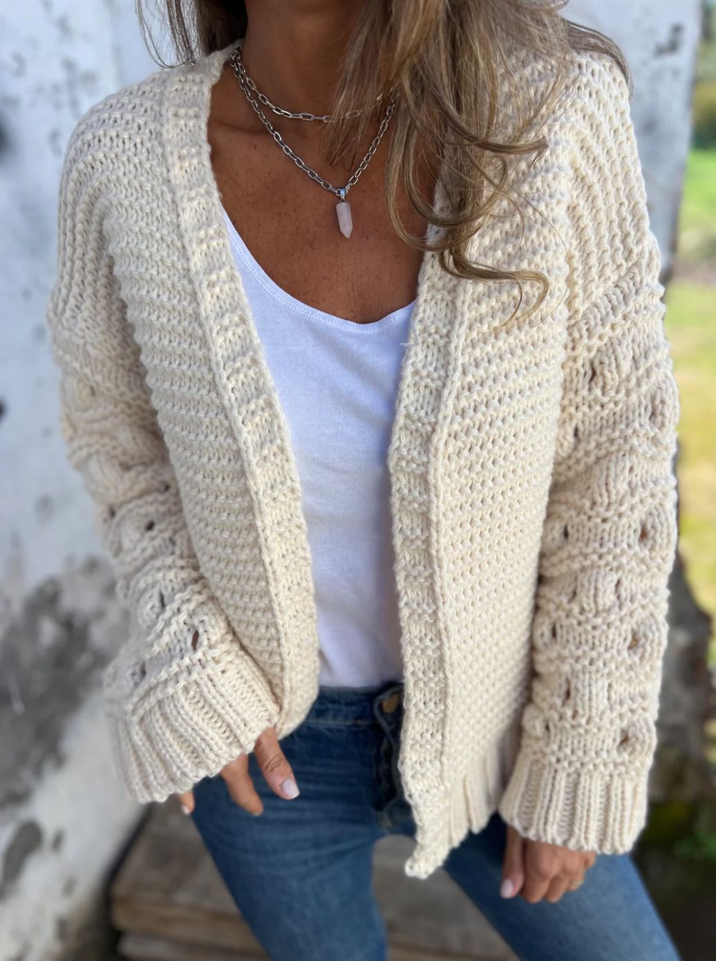Thick Cable Knit Sleeve Knit Cardigan