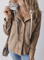 Corduroy Button Down Hooded Jacket