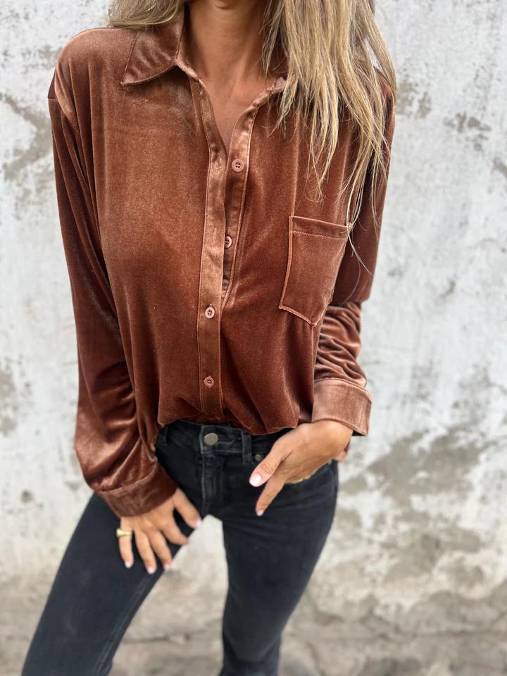 Solid Velvet Button Down Shirt
