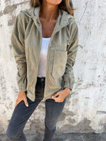 Casual Corduroy Hooded Zip-Up Jacket
