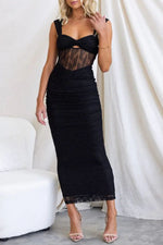 Mesh Insert Bodycon Midi Dress