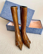 Leather Pointed Toe Side Zipper Boots