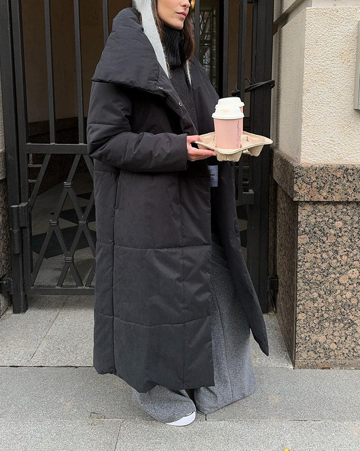 Large Lapel Tie Belted Long Cotton-Pad coat