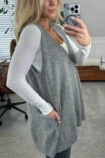 V-neck Pocket Knitted Vest Sleeveless Sweater