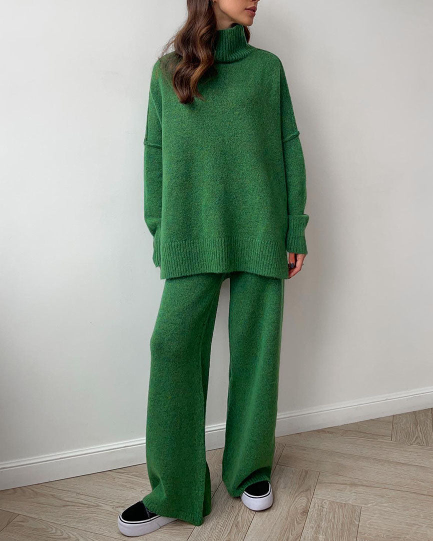 Slouchy Batwing Knit Sweater and Pants Two-Piece Suit