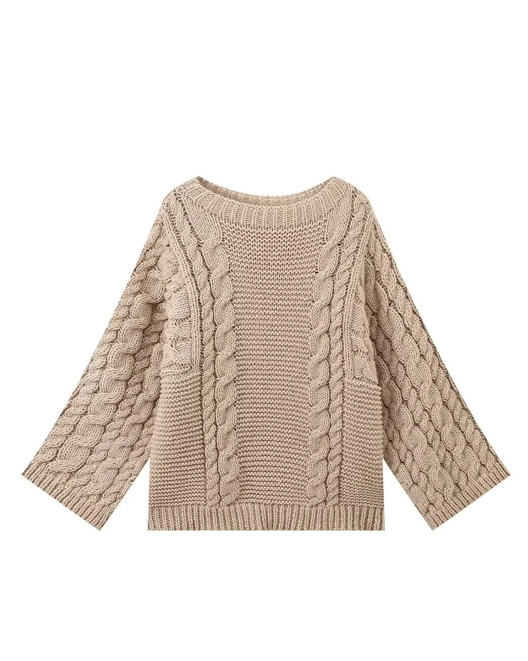 Cable Knit Bell Sleeve Slouchy Sweater