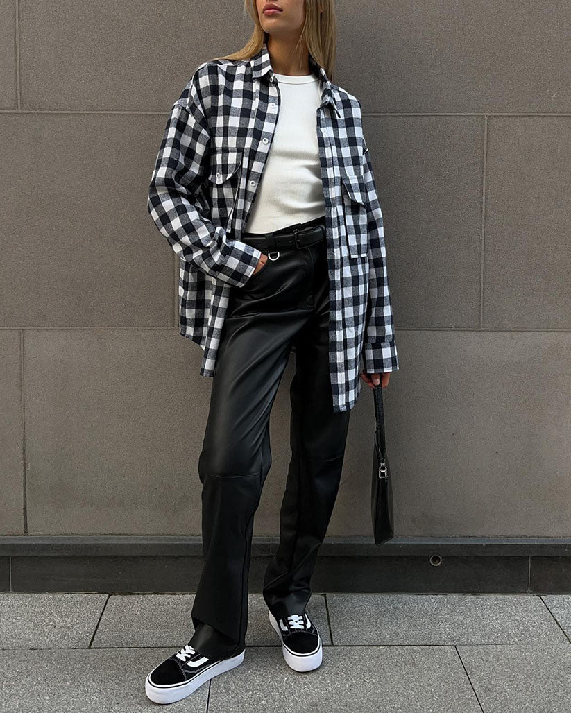 Plaid Print Long-line Shirt