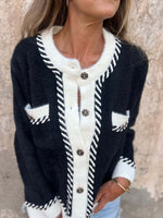 Black and White Button Placket Knit Jacket