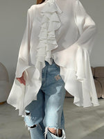 Solid Bell Cuffs Chiffon Ruffled Shirt