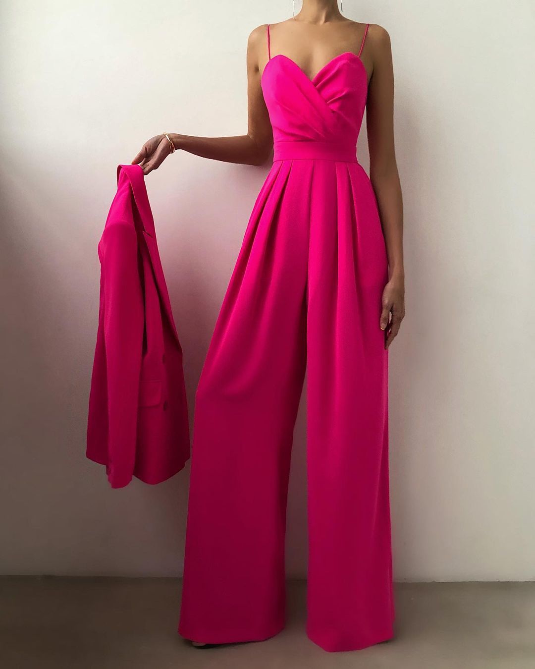 Spaghetti Strap Solid High Waist Jumpsuit