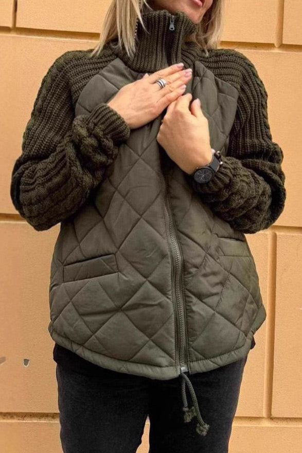 Cable Knit Sleeve Paneled Padded Jacket