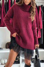 Slouchy Turtleneck Knit Sweater Dress