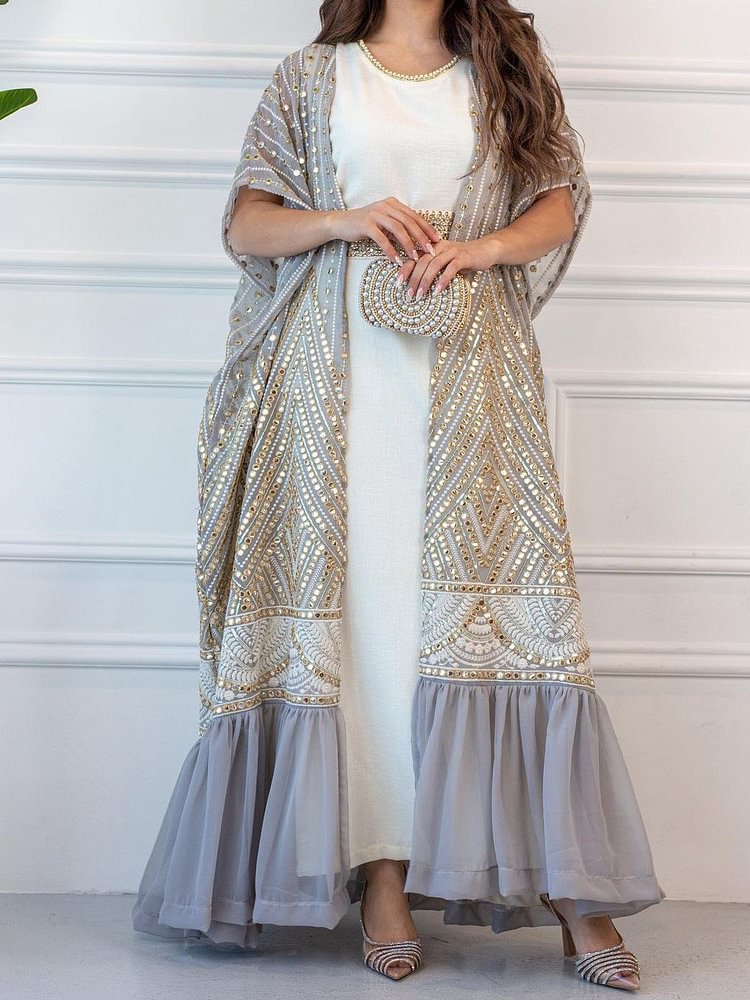 Gorgeous Bat Sleeve Cape Coat Dress Two Piece Suit