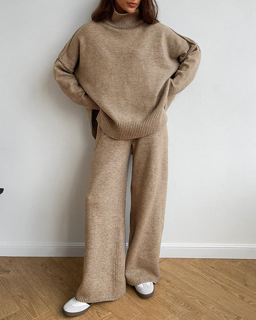 Slouchy Batwing Knit Sweater and Pants Two-Piece Suit