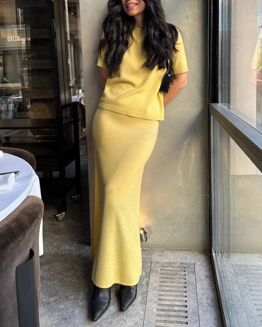 Elegant Knit Top and Maxi Skirt Matching Sets