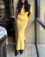 Elegant Knit Top and Maxi Skirt Matching Sets