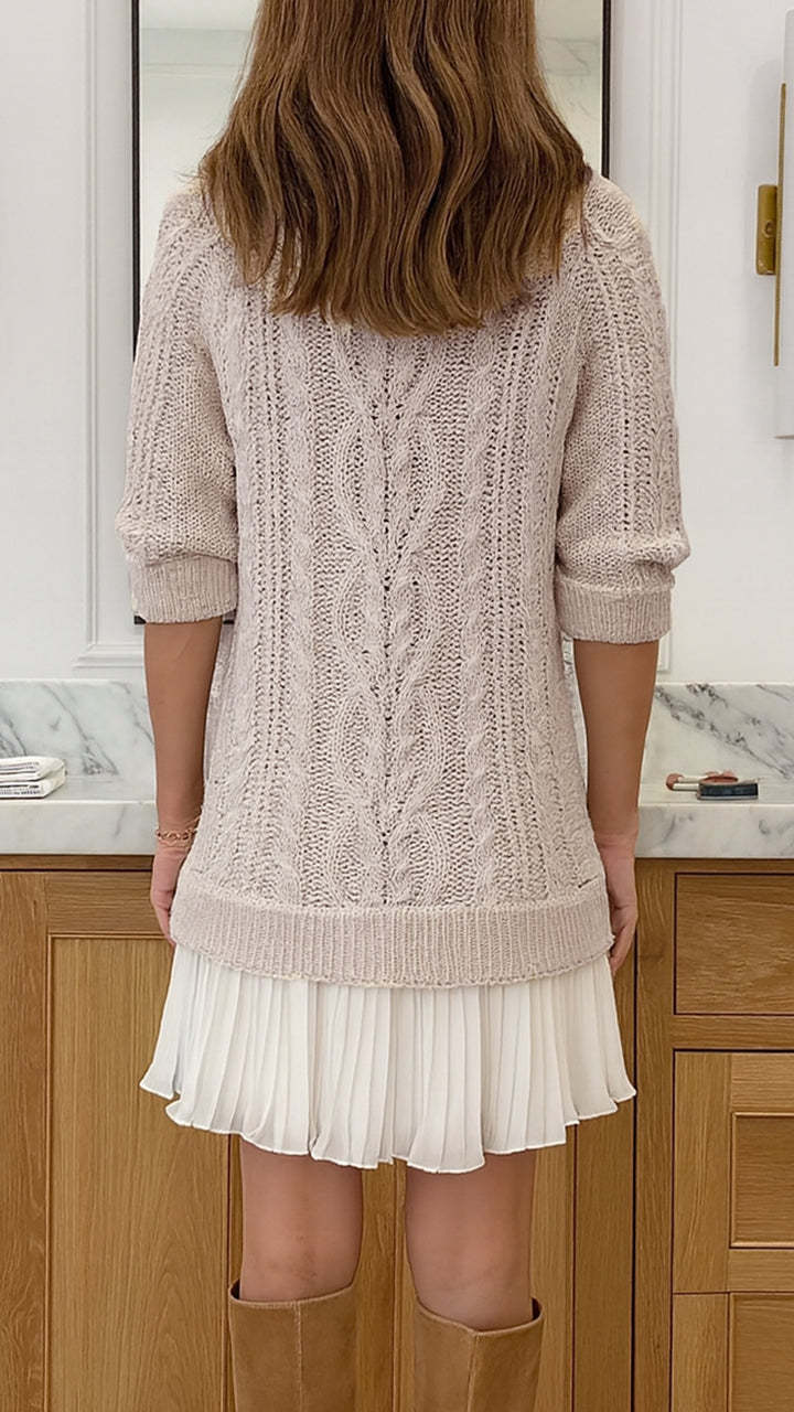 Cable Knit Ruffled Hem Sweater Dress