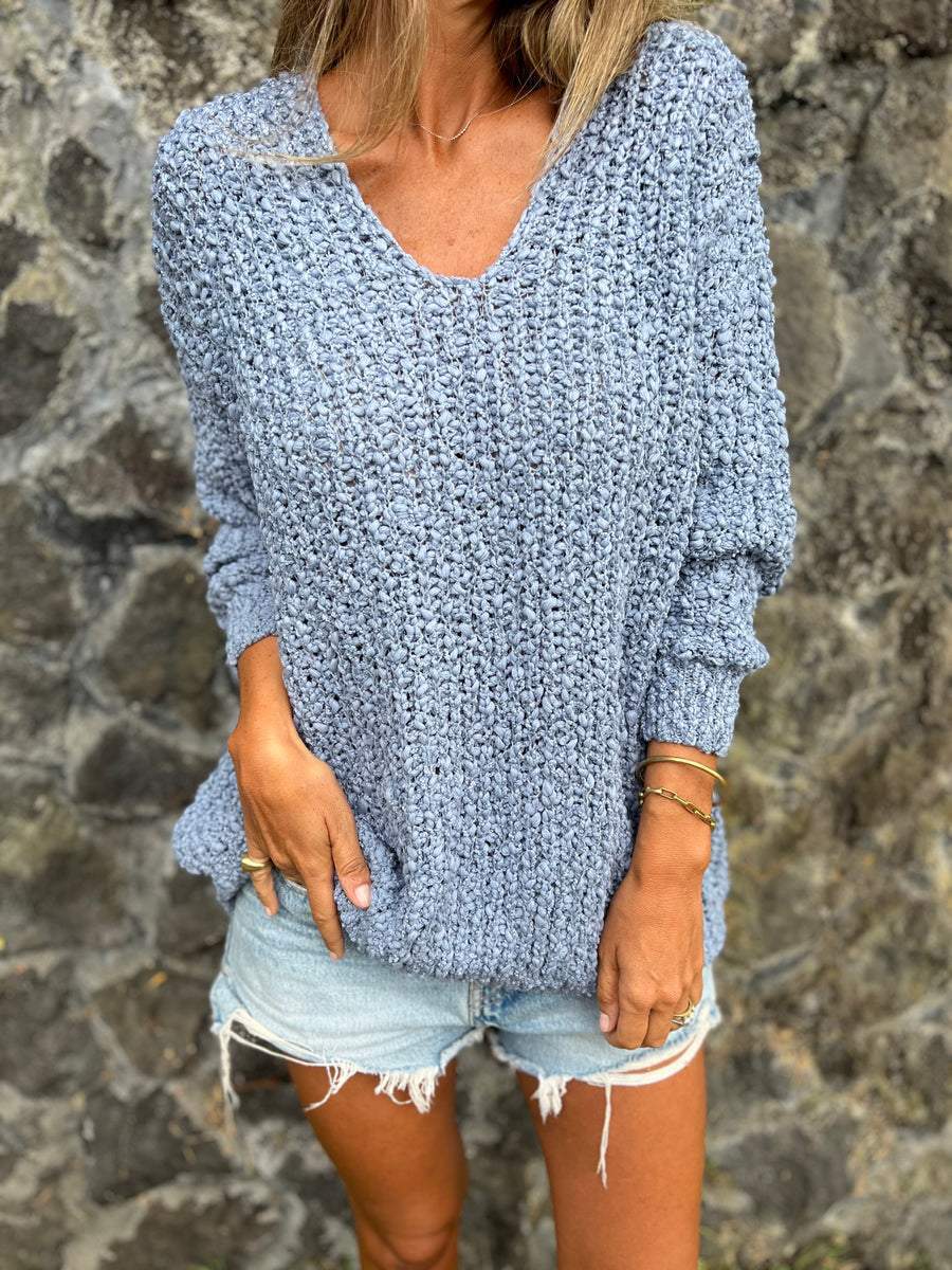 Chunky Knitted V-neck Long Sleeves Sweater