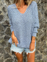 Chunky Knitted V-neck Long Sleeves Sweater