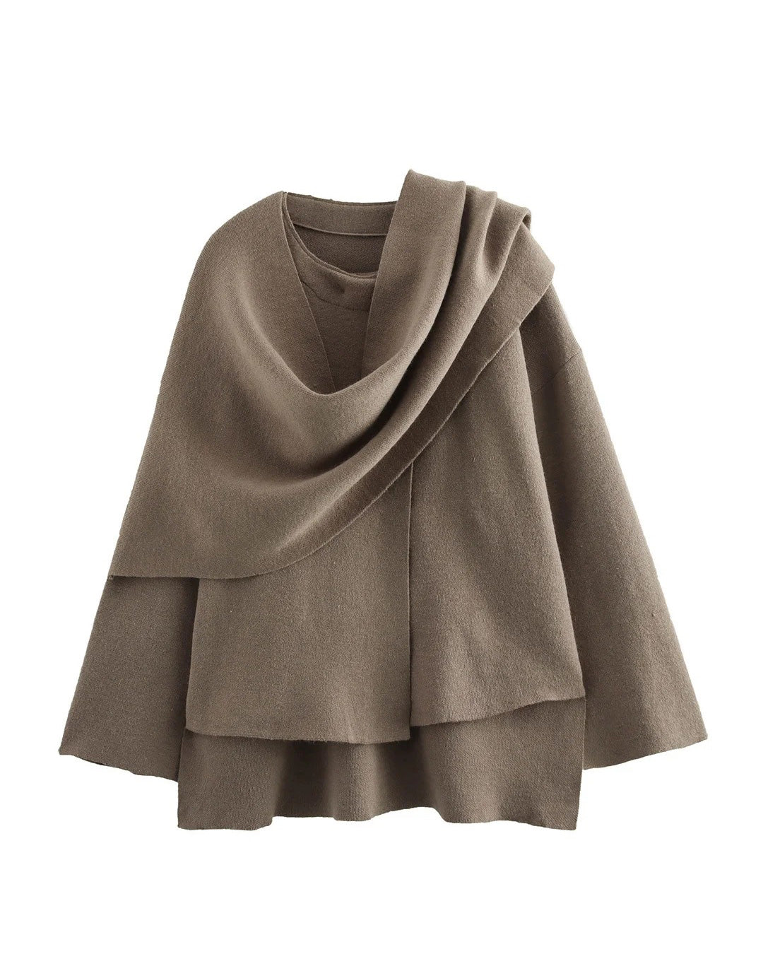 Asymmetric Scarf Cropped Knitted Jacket
