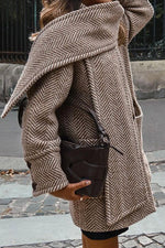 Khaki Striped Scarf Tweed Coat