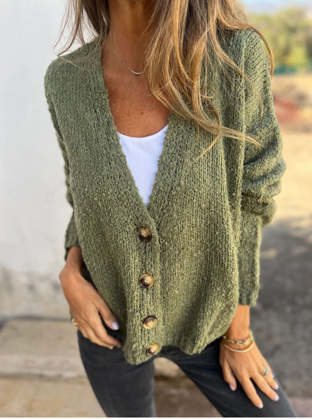 Casual Front Button Placket Knit Cardigan
