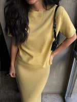 Elegant Knit Top and Maxi Skirt Matching Sets