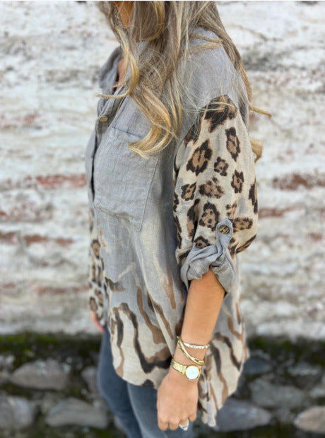 Gradient Leopard Print Button Down Shirt