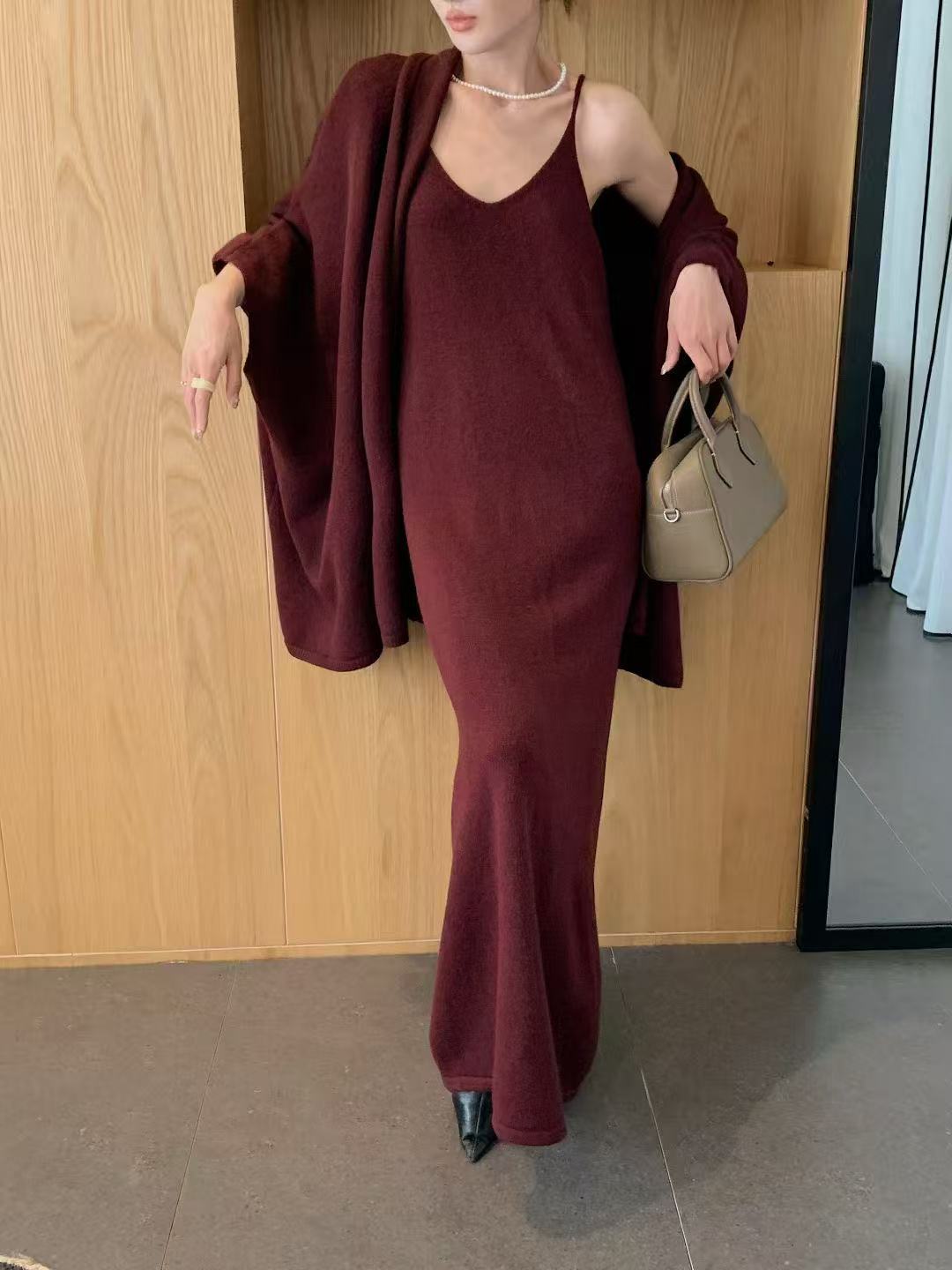 Shawl Coat and Maxi Dress Knit Two Piece Set