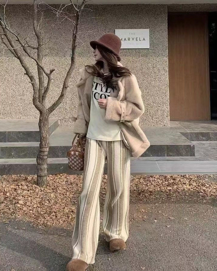 Fall Striped Knitted Casual Pants