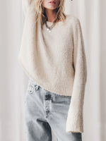 White Plush Crewneck Pullover Knit Sweater