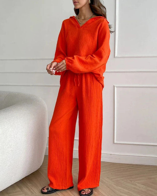 Long Sleeve Top and Drawstring Pants Crepe Two Piece Set