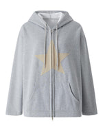 Patched Pentagram Trim Hooded Sweatshirt