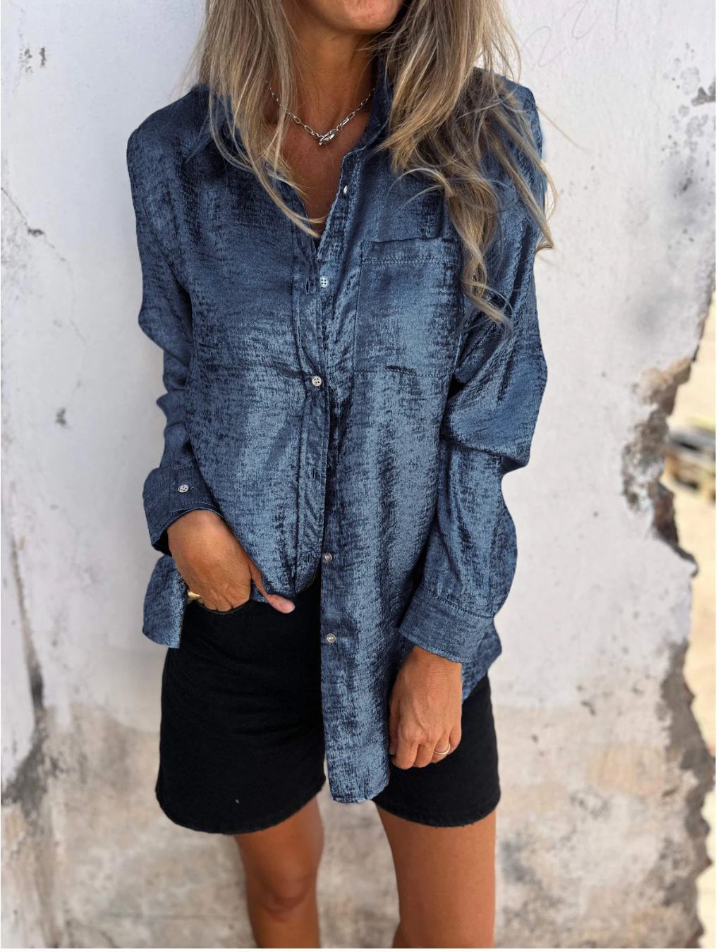 Chic Metallic Button Down Shirt