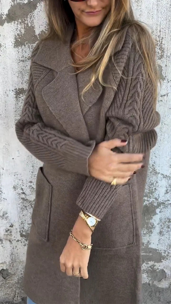 Thermal Cable-Knit Sleeves Long coat