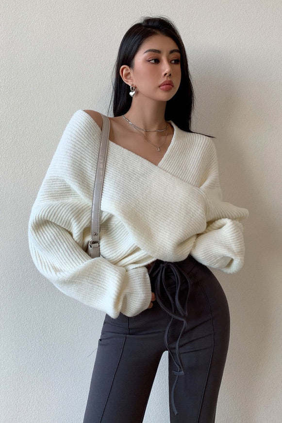 Crossover Front Knit Cropped sweater