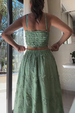 Green Camisole Top and Maxi Skirt Two-Piece set