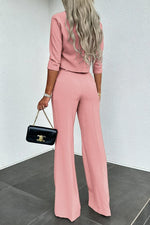 Business Casual Crop Top and Wide-Leg Pants Two Piece Set