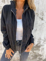 Casual Corduroy Hooded Zip-Up Jacket