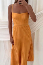 Solid Pleated Knit Slip Midi Dress