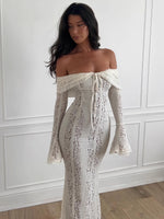 White Off-Shoulder Crochet Lace Midi Dress