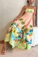 Tropical Landscape Print Slip Midi Dress