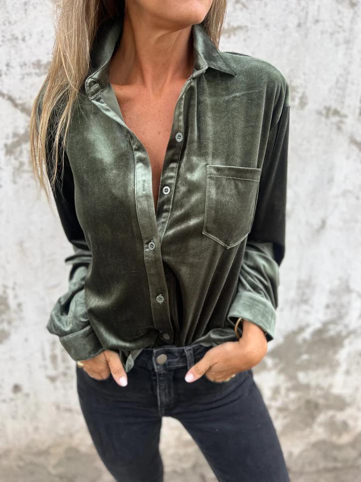 Solid Velvet Button Down Shirt