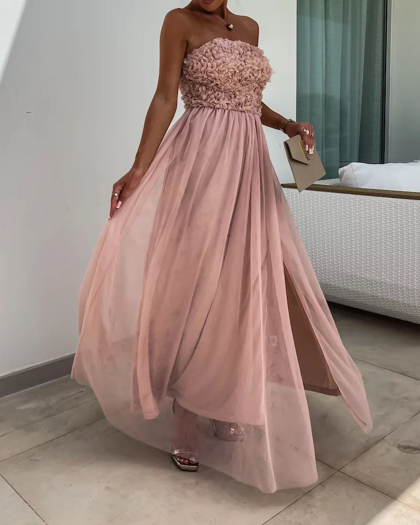 Rosette Bandeau Tube Maxi Dress