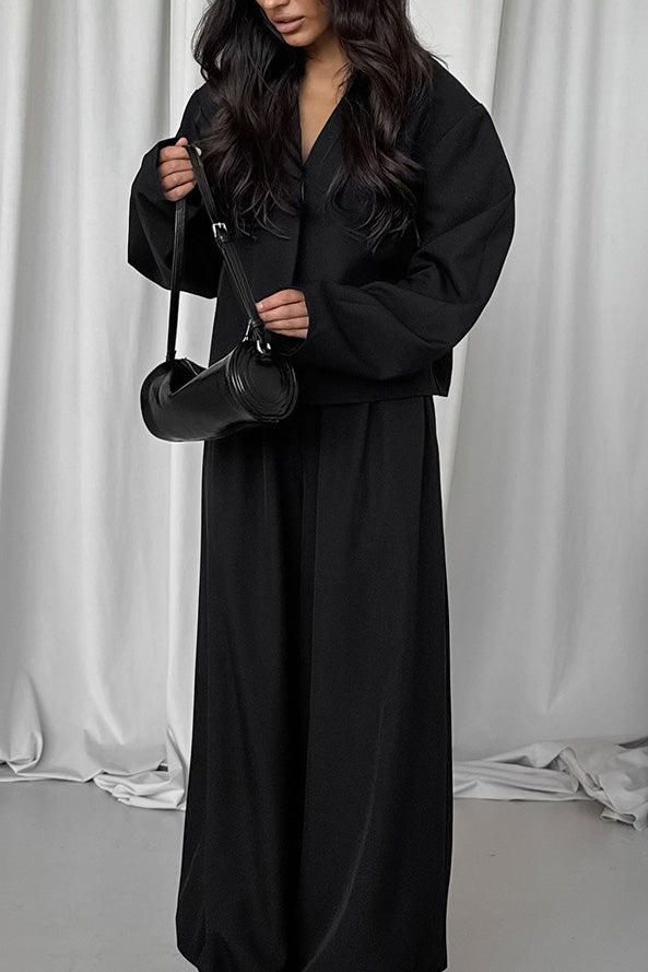 Neat V-neck Top and Loose Trousers Two-Piece Suit